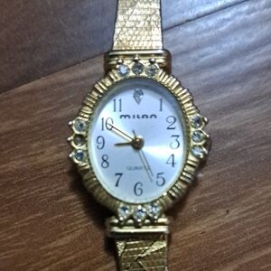 Milani Gold Tone Bracelet Watch with Crystals Flaw-crystal Beside 9 Missing